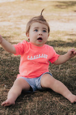Load image into Gallery viewer, Lakebaby Ringspun Tee in Neon Coral
